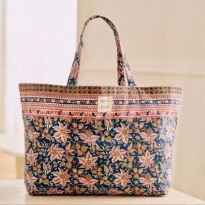Sezane × Sea New York Printed Canvas Tote Floral Navy Pink